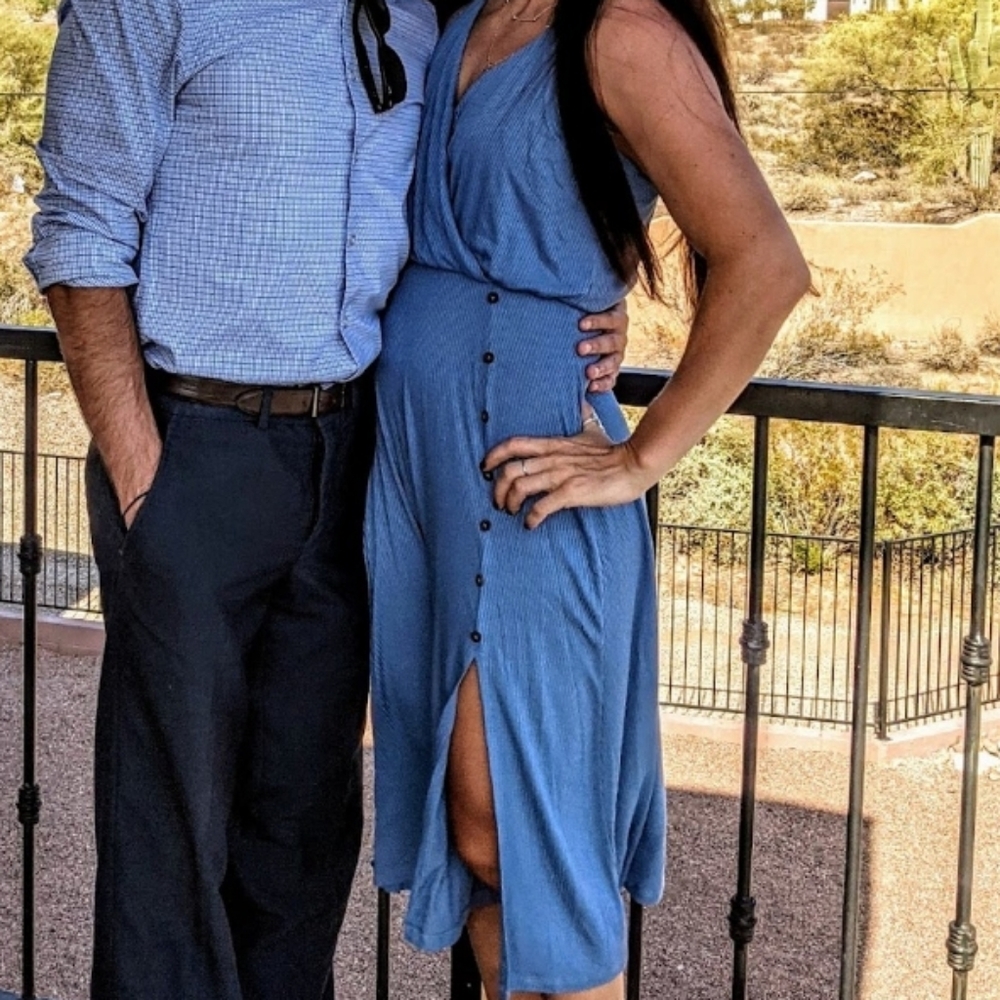 Pretty denim blue racer back dress.